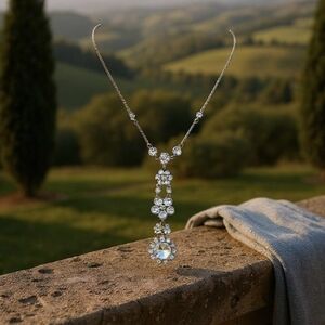 Givenchy 90s Silver & Blue Swarovski Crystal Floral Y Necklace